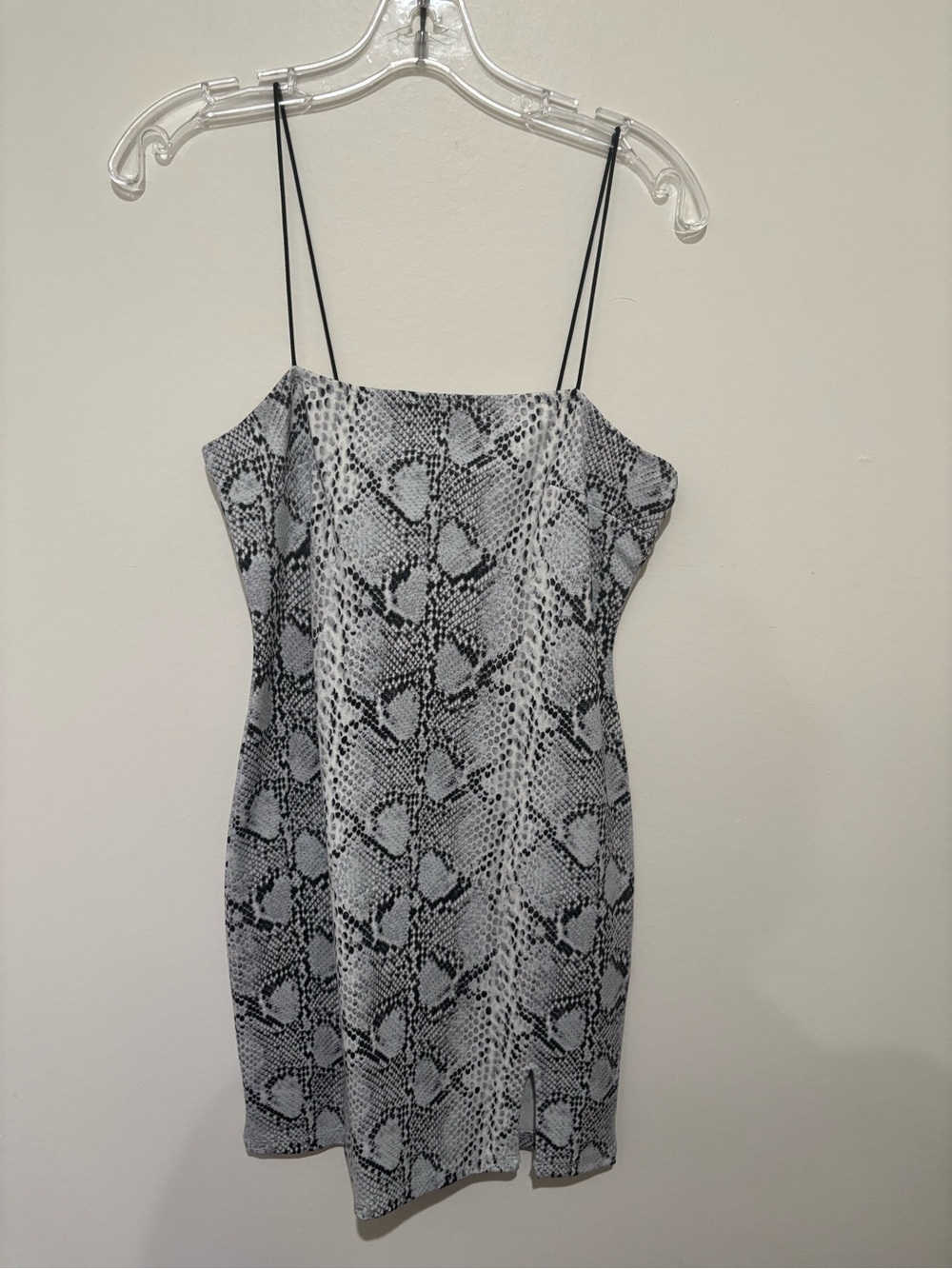 Snake Print Slip Dress with Thin Straps - Black & White size medium